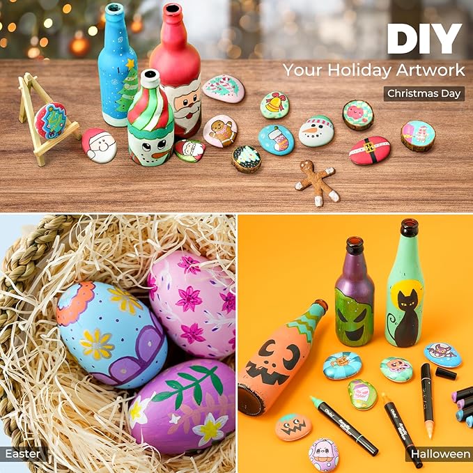 Ohuhu Acrylic Paint Pens 30 Colors: Dual Tips (Round & Fine) Acrylic Markers High Opacity Paint Markers Waterproof Lightfast for Rock Painting Easter Eggs Wood Glass Ceramic Canvas - Kakaako