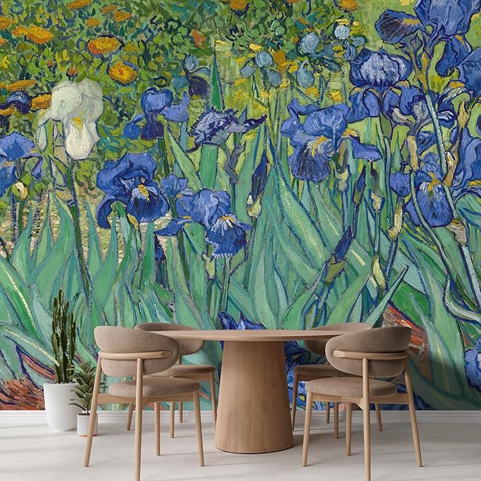 wall26 Wall Sticker/Wall Mural Irises by Vincent Van Gogh Dutch Impressionism, Not Peel and Stick, Non-Woven Wallpaper Decorative for Bedroom, Living Room, Office - 120x168 inches