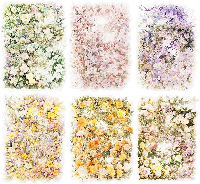 60 Pcs Vintage Flower PET Stickers Set, Large Floral Corner Stickers for Scrapbooking, Journaling, DIY Crafts, with Organizer