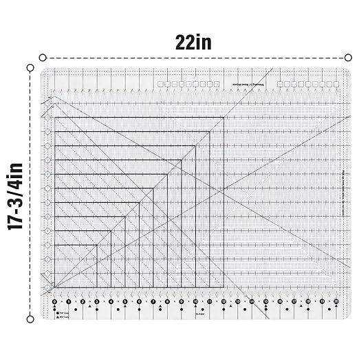 Quilting Ruler,17-3/4in x 22in,Slotted Patchwork Ruler & Template,Non-Slip Grip Acrylic Fabric Strip Cutting, Sewing, Crafting