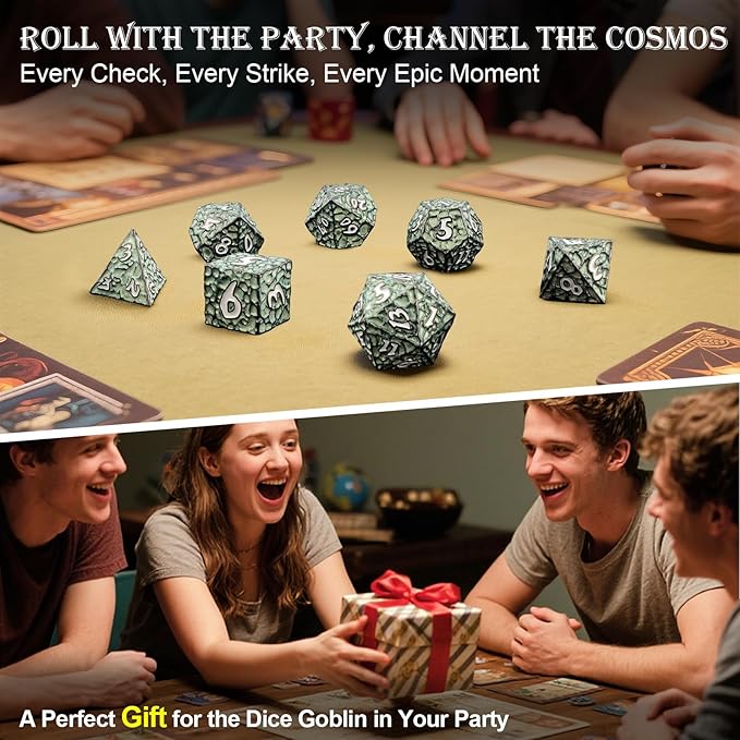 Haxtec Metal DND Dice Set Polyhedral D&D Dice Compatible with Dungeons and Dragons Gift TTRPG Black Green Metal Dice