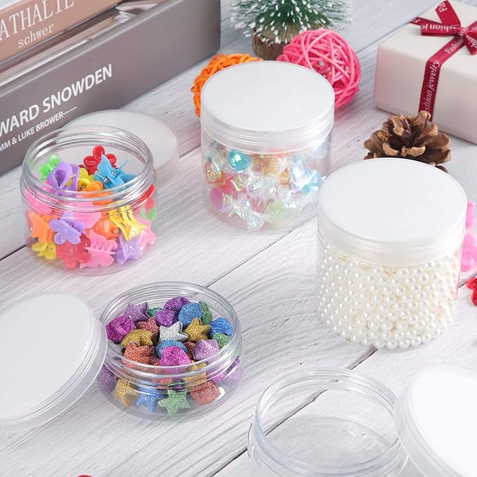 SATINIOR 12 Pack 4 oz Plastic Container Jars with Lids Round Clear Travel Cosmetic Container Jars for Toiletries, Lotion, Cream, Ointments, Makeup, Rhinestone, Samples, Kitchen Storage, White