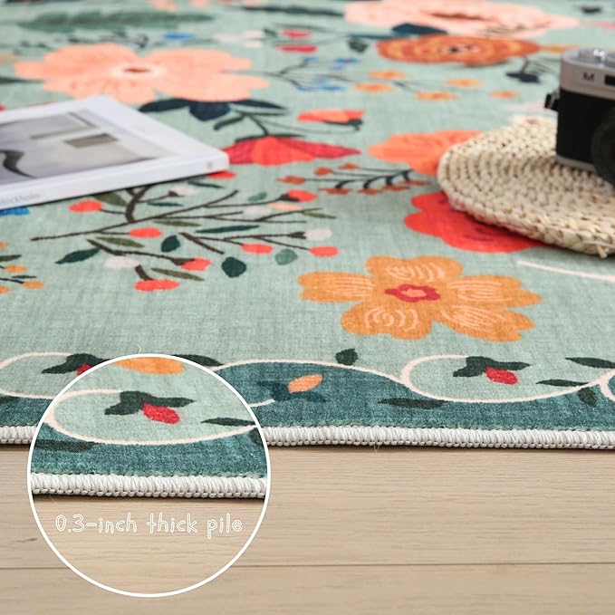 Rugcomf Runners for Hallways Kitchen Runner Rug Non Slip 2'x 10' Long Washable Rugs with Rubber Backing Soft Floral Carpet Runner for Hallways, Kitchen, Laundry, Bedroom, Bathroom(Green)