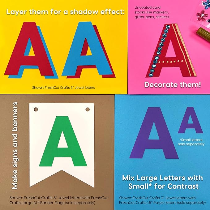 209 Pcs 3" Jewel Bulletin Board Precut Letters & Numbers, Capital Letters, Numbers, Punctuation, US Made Card Stock Punch Out Letters for Poster, Bulletin Board, Classroom