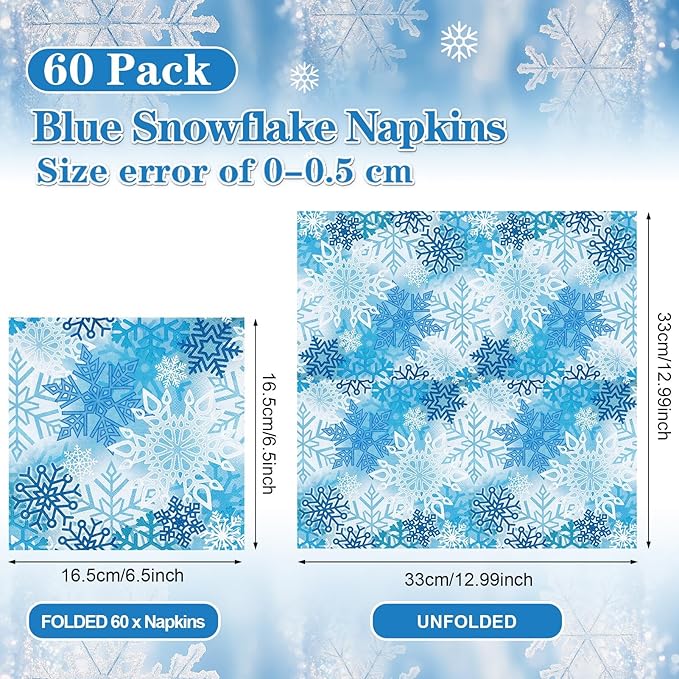 60 Pcs Winter Snowflake Cocktail Paper Napkins 6.5 x 6.5 Inches Disposable Paper Napkins Dessert Beverage Napkin for Decoupage Luncheon Napkin for Party Wedding Birthday Party