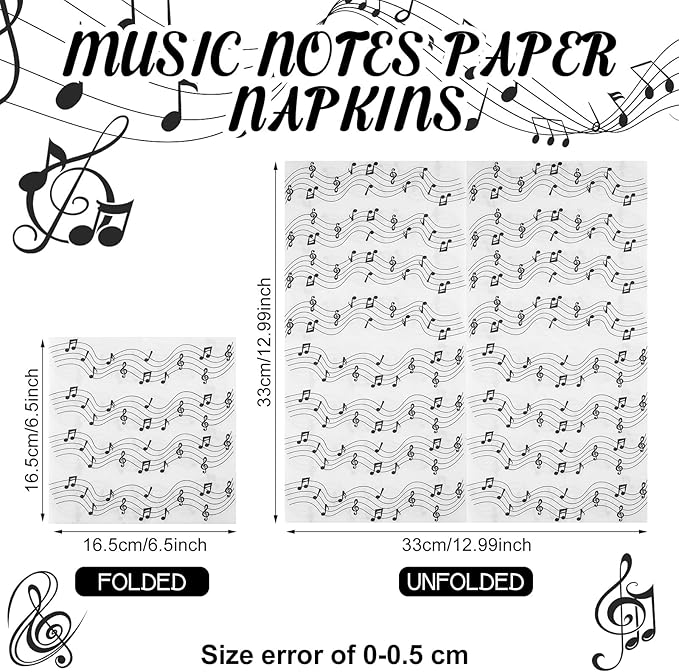60 Pcs Music Note Cocktail Paper Napkins 6.5 x 6.5 Inches Disposable Paper Napkins Dessert Beverage Tissue for Decoupage Luncheon Tissue for Theme Party Wedding Birthday Party