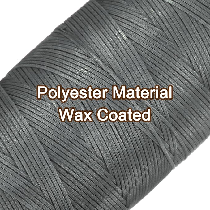 uxcell 150D 0.8mm Flat Waxed Thread 284 Yards Polyester Leather Sewing Waxed String Hand Stitching Cord for Leather Stitching Sewing Bookbinding DIY Craft Silver Gray