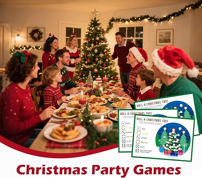 Roll A Christmas Tree Dice Game, Christmas Games for Families & Large Groups-25 Players, Xmas Party Games for Adults, Green Theme Winter Holiday Decorations White Elephant Gifts Ideas