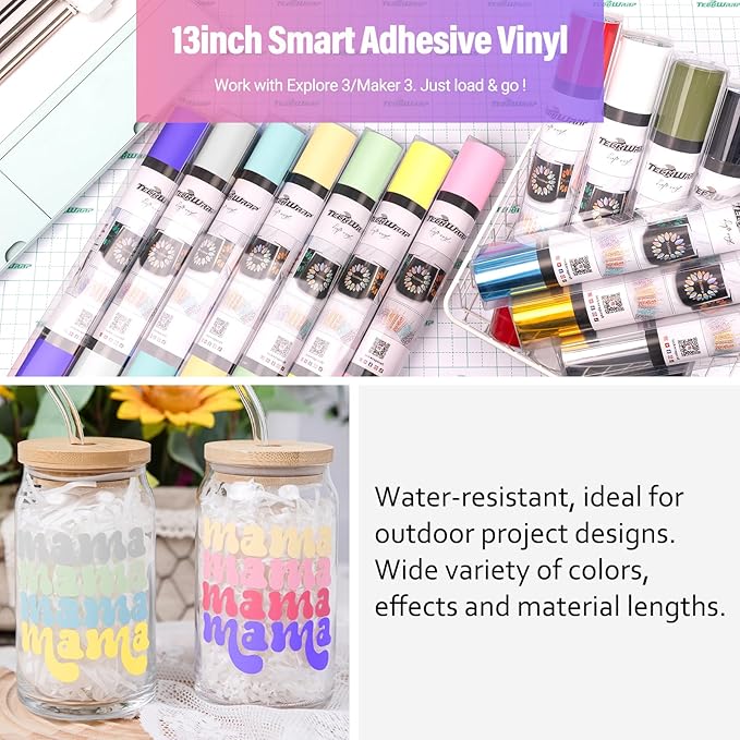 TECKWRAP Matte Vinyl Smart Adhesive Vinyl Permanent,13in x 5ft, Vinyl for DIY Craft Decal Projects, Compatible with Explore3/Maker3, Beige