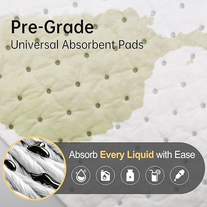 AAwipes Oil Only Absorbent Pads Mat Pre-Grade 3MM Thicker More Absorption for Garage, Car, Truck, Motorcycle - White 6 Pack 15" X 18" OW1518-6S