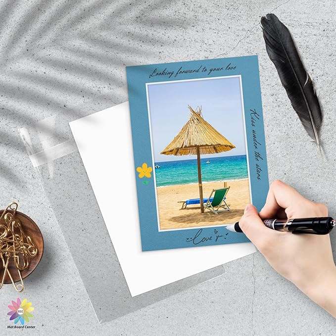 Mat Board Center, Pack of 50, 5x7 for 4x6 Mix Color Mat Kit - Acid Free, 4-ply Thickness, White Core - Includes Backing Boards and Clear Bags - for Pictures, Photos, Framing