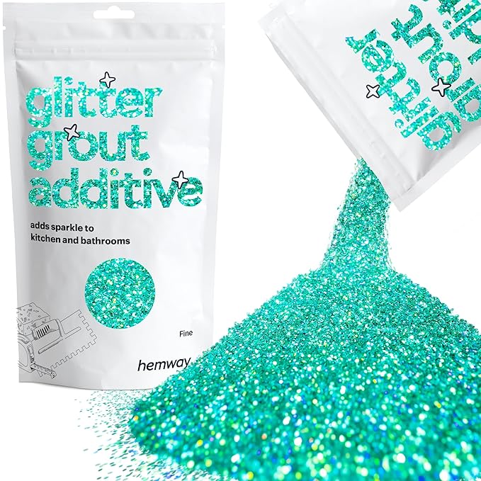 Hemway Glitter Grout Additive add Sparkle to Mosaic Tiles, Bathrooms, Wet Rooms, Kitchens, Tiled Based Rooms and Cement Based Grouts 100g / 3.5oz - Turquoise Blue Holographic