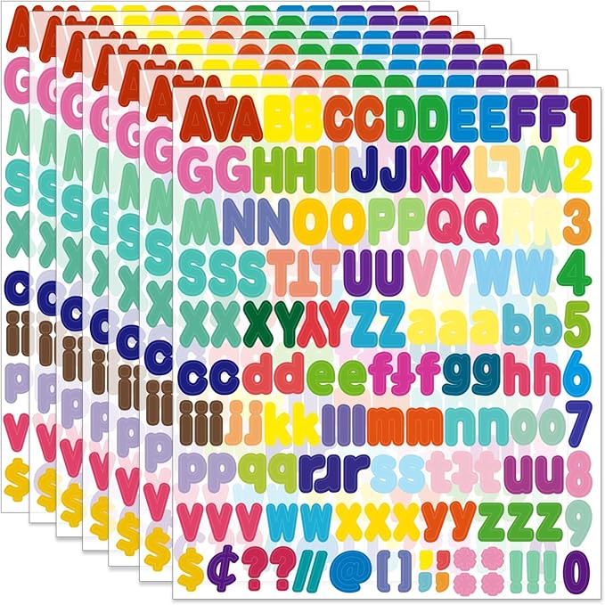 Alphabet Sticker,1''Inch 12 Sheets Multicolor Letter Stickers,Self Adhesive Vinyl Letter Stickers Mailbox Numbers,Self Adhesive Letters Stickers for Bulletin Boards Classroom Home Decor(Multicolor)