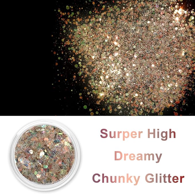 Renfio Opal Chunky Glitter - 1.75oz/50g Brown, Dreamy High Sparkle, Holographic Fine Mix, Iridescent Flakes for Resin Nails, Hair, DIY, Snow - Dusk Forest