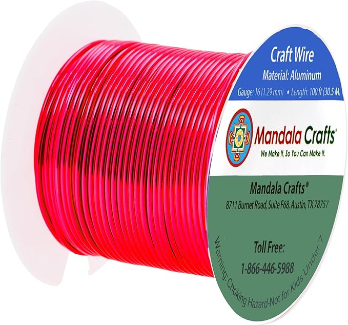 Mandala Crafts 16 Gauge Anodized Aluminum Craft Wire for Jewelry Making - 100 FT Colored Flexible Raspberry Wire - Bendable for Bonsai Armature Crafting Sculpting