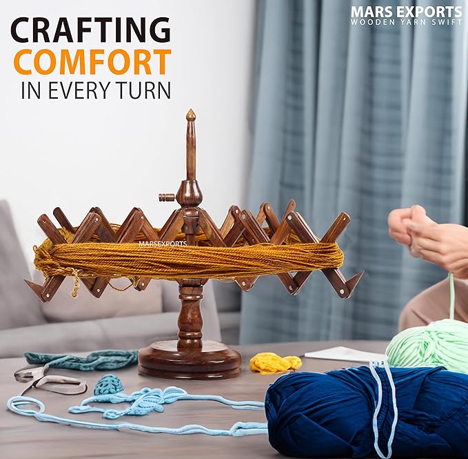 Mars Exports HandCrafty Wooden Swift for Knitting & Crochet Hooks – Hand Operated Large Ball Winder (Rosewood)