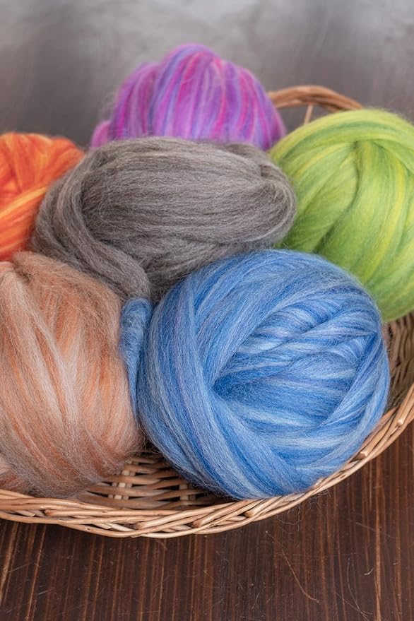 Kondoos multi Colored Natural Wool roving, 1 lb. Best Wool for Needle Felting, Wet Felting, handcrafts and Spinning. (Pebble, 1lb)