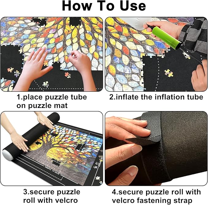 Napzy Puzzle Mat Rollup for Jigsaw Puzzles Storage Matt Roll Up Puzzle Board Saver with 8 Sorting Trays 1 Drawstring Bag Puzzle Table for Up to 1500 PCS