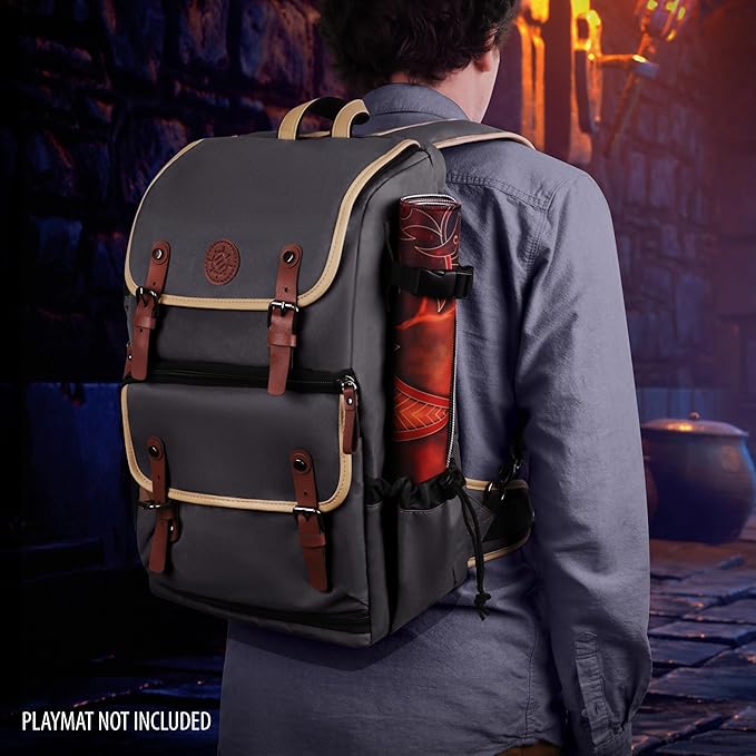 ENHANCE Designer Edition TCG Backpack - MTG Deck Bag Card Binder Space, TCG Deck Box Storage, MTG Playmat Holder - Card Storage Compatible with Magic the Gathering, Pokemon, Lorcana (Canvas Grey)