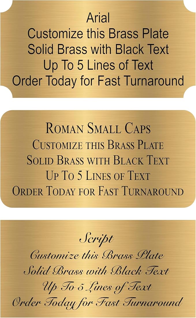 Personalized, Custom Brushed Gold Solid Brass Plate - sizes 1x3, 1x4, 2x4, 2x6, 2x8, 3x6 - Picture Frame Name Label Art Tag for Frames, with adhesive backing - Indoor use only - 1 Tag