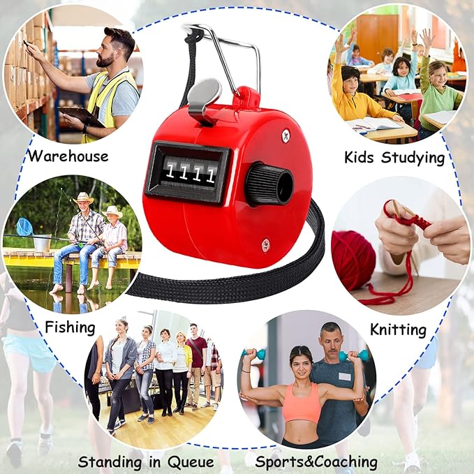 Handheld Mechanical Counter Clicker, 5 Pcs 4-Digital Number Tally Click Counter for School Event Golf Sports Office Stadium