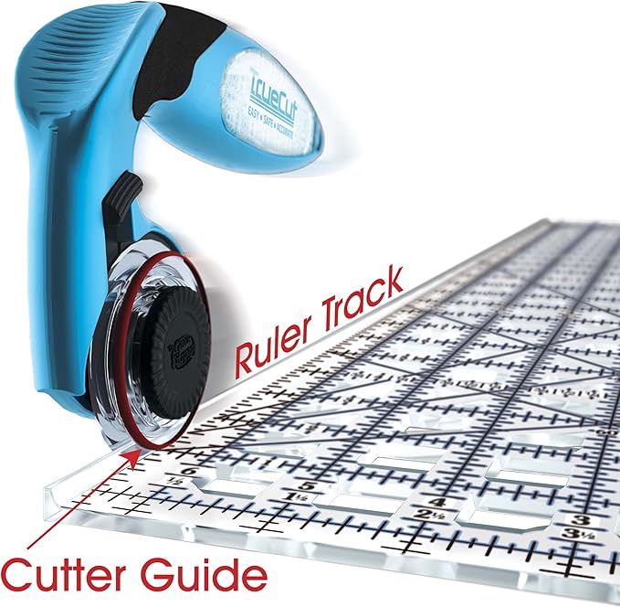 TrueCut Rectangle 24.5" x 6.5" Quilting Ruler with Track and Guide for Straight Cuts - Innovative Quilting and Sewing Ruler for Accurate Fabric Cuts with 1/8th Measurements