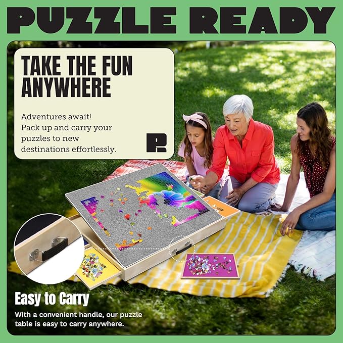 Puzzle Ready Wood Jigsaw Puzzle Board - 1500pc, 36x27in, 3 Angles - Color-Coded Trays & Drawers Organizer & Storage - Ergonomic Tilt Surface - Portable Puzzle Table with Drawers