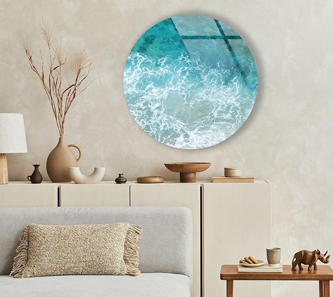 My Photostation.com 39,4''(100cm) Diameter Sea Waves Round Glass Wall Art Tempered Glass Printing Wall Decor Large Wall Art Wall Hangings