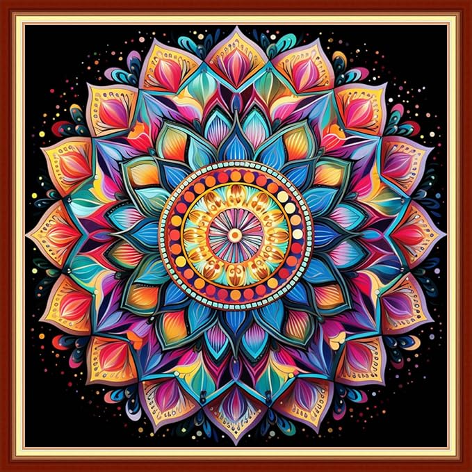 Dooxvey Cross Stitch Kits for Adults Beginners - Full Range of Stamped Kits, 11CT Cross Stitch Patterns - Colorful Mandala, 18x18 inch