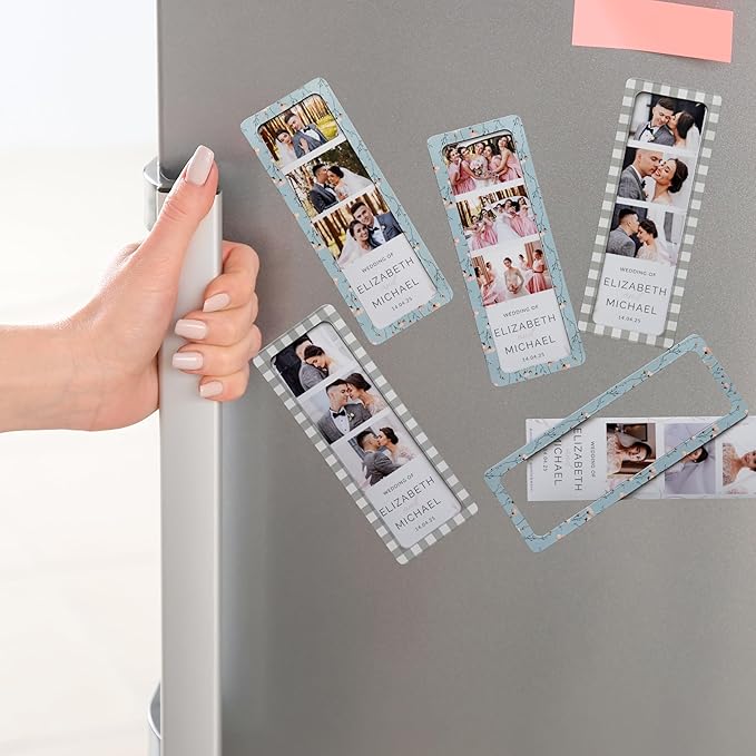 Magnetic Frames For 2x6 Photo Booth Strips – Set of 5 – White, Black, or Floral Design Photo Picture Holders – Magnetic Paper Cutout for Photobooth Photos – Simple Slim Frames for Fridge, Locker, or Party Keepsakes (5, CHECK/FLORAL PATTERNS MIX)