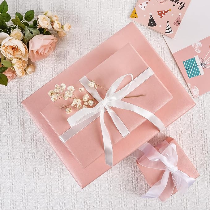 NESCCI Pink Matte Wrapping Paper,Solid Color Pearly-Lustre Paper-3 Roll,17 Inches X 32.8 Feet Per roll.Gift Wrapping Paper,Perfect for Wedding,Valentine's Day,Birthday, Christmas,Baby Shower.