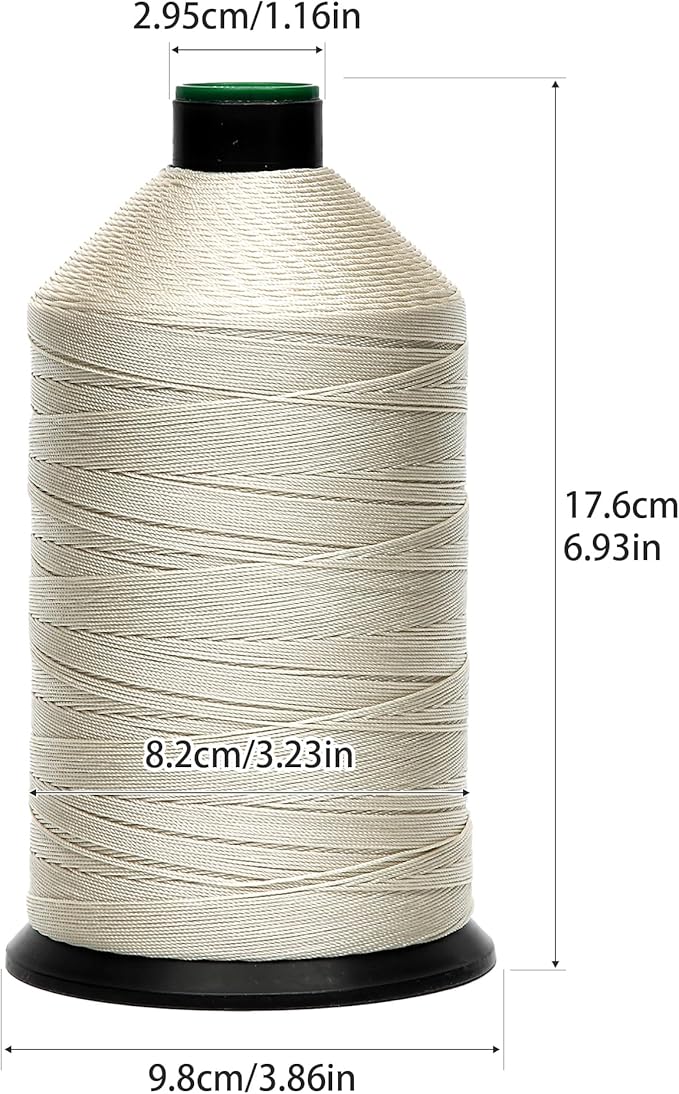 Extra Strong Bonded Nylon Thread #207 Tex210 – 16 OZ, 2000yds, Versatile Stitching Solution for Leather, Upholstery, Canvas Repair and More (Beige)