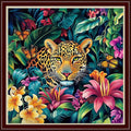 Dimensean Stamped Cross Stitch Kits Full Range of Embroidery Patterns Starter Kits for Beginners Adult or Kids DIY Cross Stitches Needlepoint Kits 11CT-Leopard in Flowers 18x18 inch