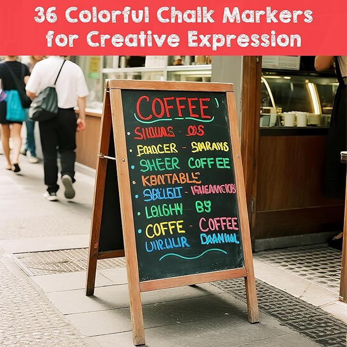 36-Color Liquid Chalk Markers Set, Erasable, Dust-Free, for Blackboard, Glass, Cars, Windows - Ideal for Teaching, Display, Creativity, Paint Pens, Dry Erase Markers