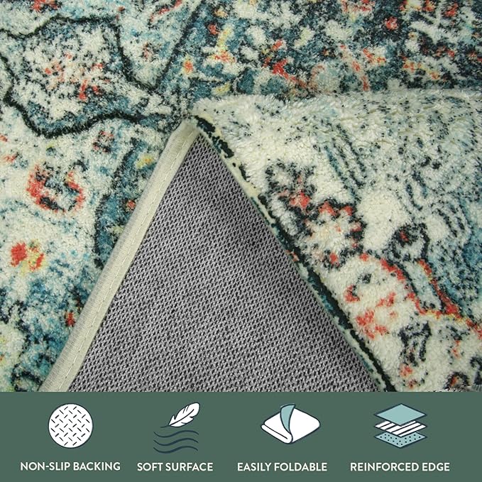 Lahome Bohemian Floral 2x6 Washable Hallway Runner Rug, Non Slip Kitchen Laundry Hallway Rug Runner, Pet Friendly Bathroom Indoor Carpet Runners for RV Camper Entrance Bedroom