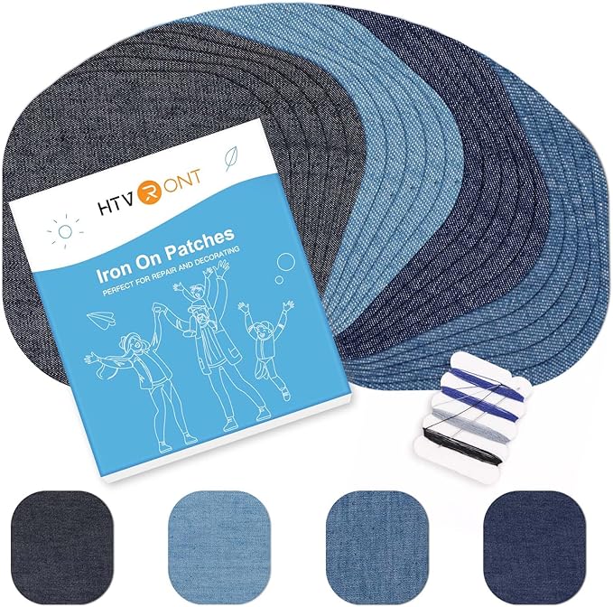 HTVRONT Iron on Patches for Clothing Repair - 20PCS 100% Cotton Denim Patches for Jeans Kit, 4-1/4" by 3-3/4" Iron on for Jeans Repairing 4 Shades Jean Patches