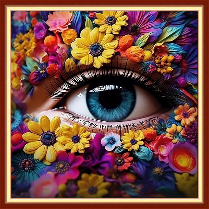 Disxvivy Cross Stitch Stamped Full Embroidery Kits DIY 11CT Cotton Thread Printed DIY Needlepoint Kits Craft Needlework Set Cross-Stitch Stamped Sets-Colorful Eyes 18x18 inch