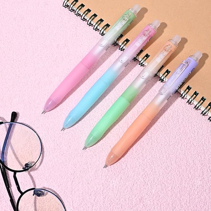 Temiary 4 Pcs Erasable Gel Pens & 10 Pcs Refills, Retractable Ink Pen with Eraser Clear, 0.5mm Fine Point Smooth Writing Make Mistakes Disappear for Crossword Puzzles Note Taking (Blue Ink)