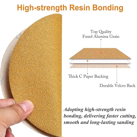 6-Inch No-Hole Hook and Loop Sanding Discs 180-Grit, Random Orbital Sandpaper for Automotive and Woodworking, 100-Pack
