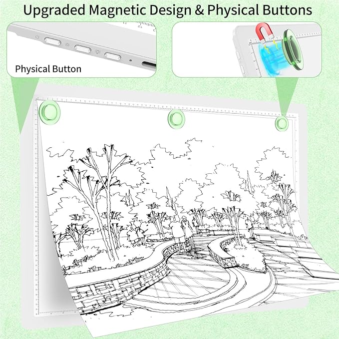 Phylosal Rechargeable A2 Light Pad for Diamond Painting 25.2''x18.4'', Magnetic Tracing Light Box for Drawing, Diamond Art Light Board with Side Button, Wireless LED Light Table for Sketching, Design