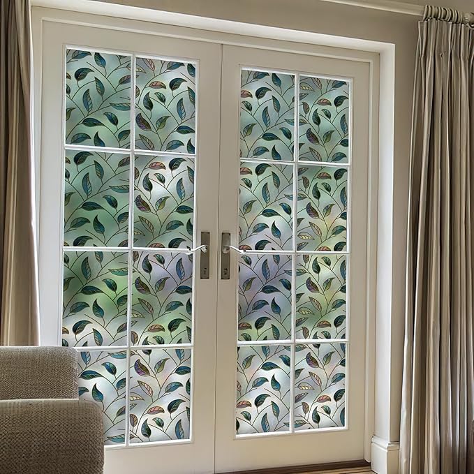 DKTIE Static Cling Decorative Window Film Vinyl Non Adhesive Privacy Film, Multilayer UV Inkjet Technology, 3D Thickened Stained Film (S166, 17.7'' x 118.1'')