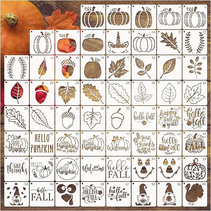 Small Stencils for Painting on Wood Reusable, 3 Inch Reusable Stencil for Craft Ornament Paint Template Stencils for Wall Card Rock Wood Signs Coasters Canvas Home Decor (Fall)