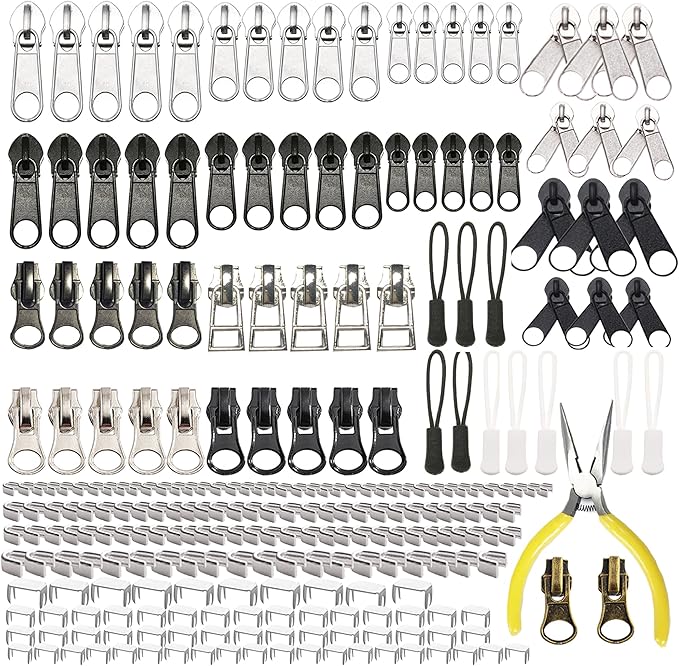 JOSDIOX 255-Piece Zipper Repair Kit – Replacement Sliders (#3, #5, #8), Install Pliers Tool, and Zip Extension Pulls for Jackets, Luggage, Backpacks, Tents, and Sleeping Bags