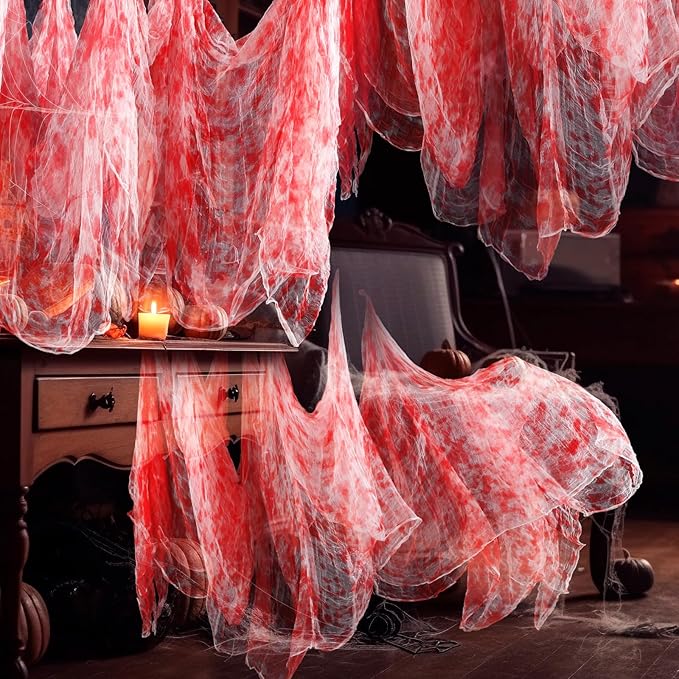 Boao Halloween Cheese cloth 64.96 x 39.37 Inch Bloody Cheesecloth Roll for Crafts Large Cotton Muslin Gauze Fabric for Halloween Outdoor & Indoor Spooky Decoration