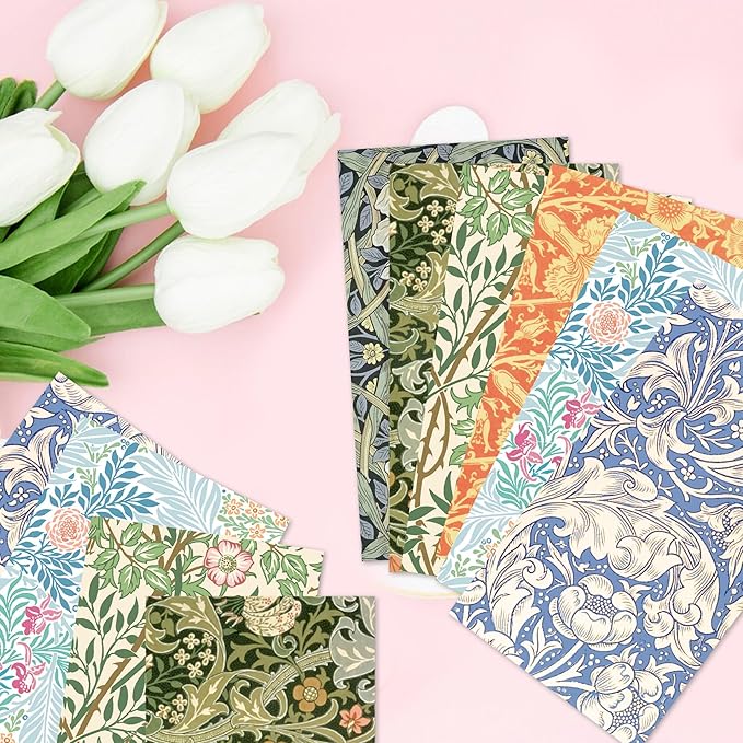 120PCS William Morris Floral Paper Napkins - 6 Vintage Wildflower Disposable Hand Towels for Bathroom, Dinner, Picnic, Wedding | 4.5"x8" | Disposable Napkins for Daily Use, Family Gatherings