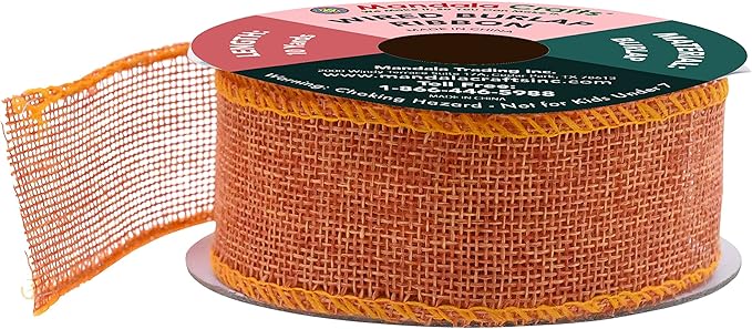 Mandala Crafts Orange Burlap Wired Ribbon 1.5 Inches Wide Jute Ribbons for Crafts - 10 Yds Roll Rustic Burlap Wrap Trim Ribbons for Wreaths Bows Party Decoration