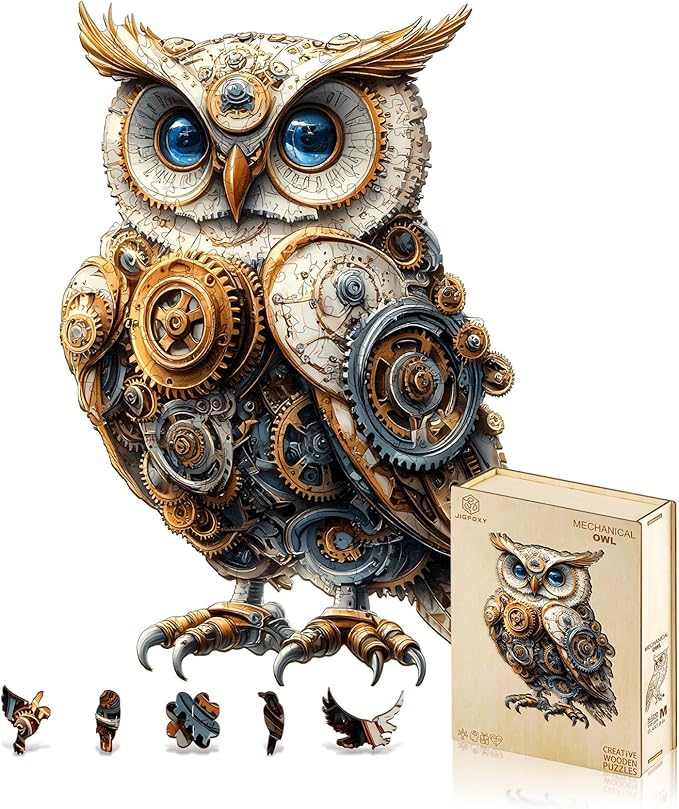 Jigfoxy Wooden Puzzles for Adults, Mechanical Owl Wood Puzzles Adult, Unique Animal Shape Wooden Jigsaw Puzzles for Adults, Birthday Gifts for Puzzle Lovers, Family(S-8.5 * 5.8in-80pcs)
