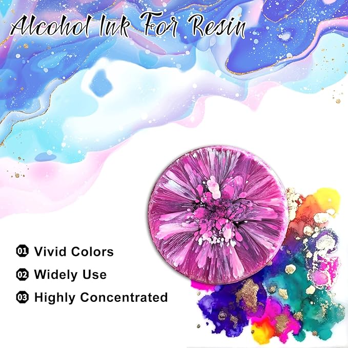 FansArriche Alcohol Inks for Resin, 48 Colors High Concentrated Alcohol Ink Set for Epoxy Resin, Alcohol-Based Resin Ink for Coasters, Fluid Painting Crafts, Tumbler Making, 10 ml Each