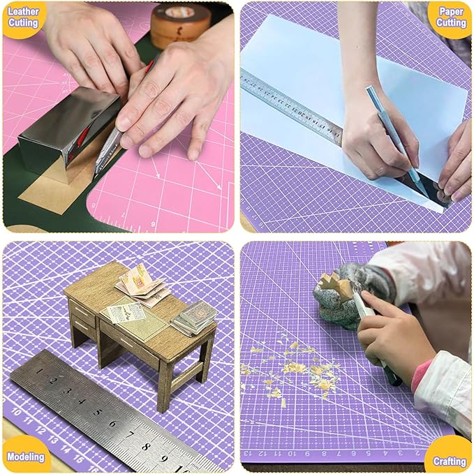 5 PCS Self Healing Cutting Mat 12" x 18": Sewing Rotary Cutting Mat for Crafts and Fabric Sewing Scrapbooking Quilting and Precision Cutting Purple & Pink Design (5, Purple & Pink)