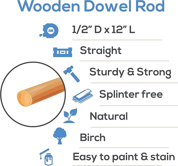 Dowel Rods Wood Sticks Wooden Dowel Rods - 1/2 x 12 Inch Unfinished Hardwood Sticks - for Crafts and DIYers - 500 Pieces by Woodpeckers